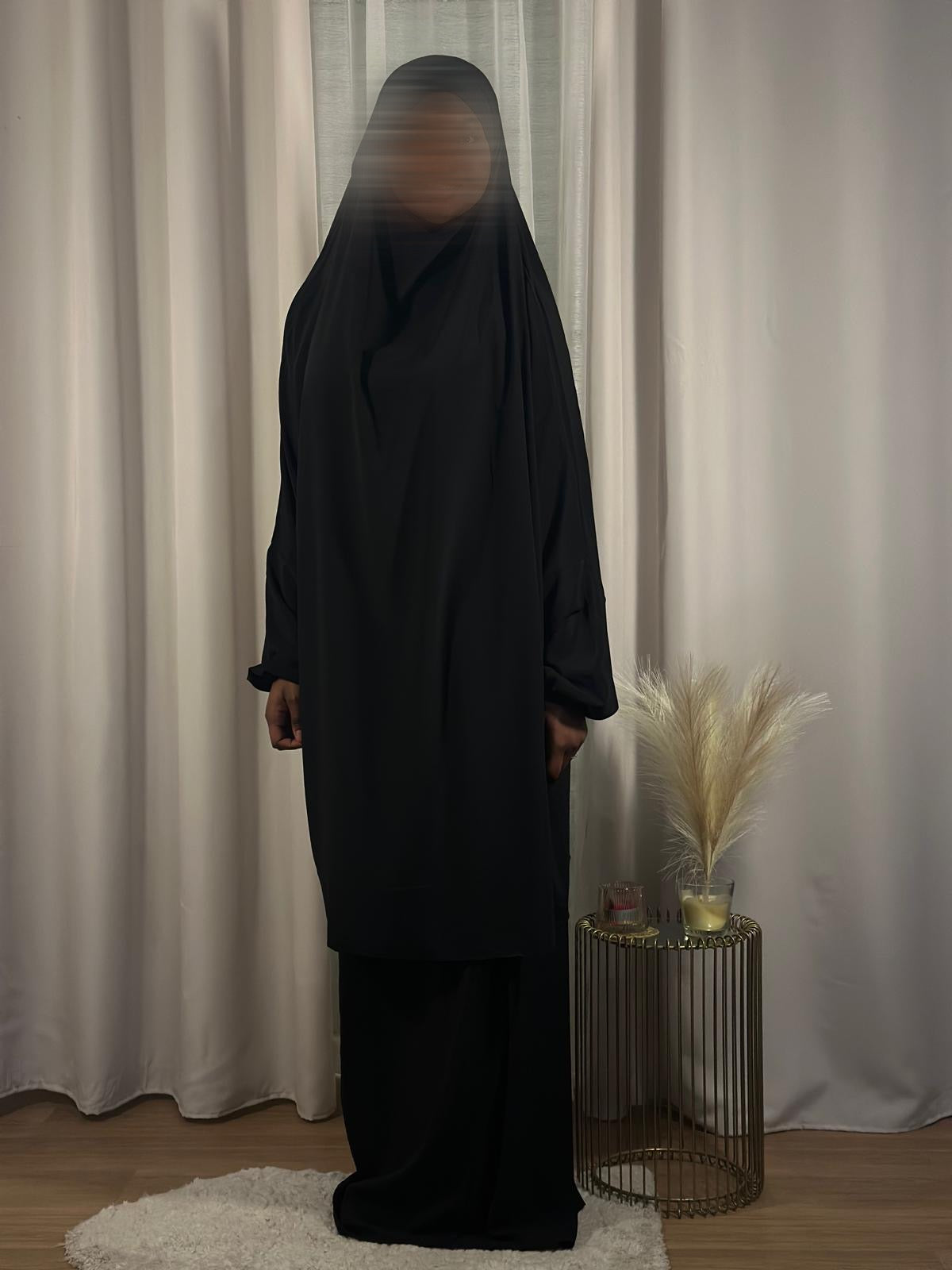 Jilbeb 2 pièces noir soie de médine