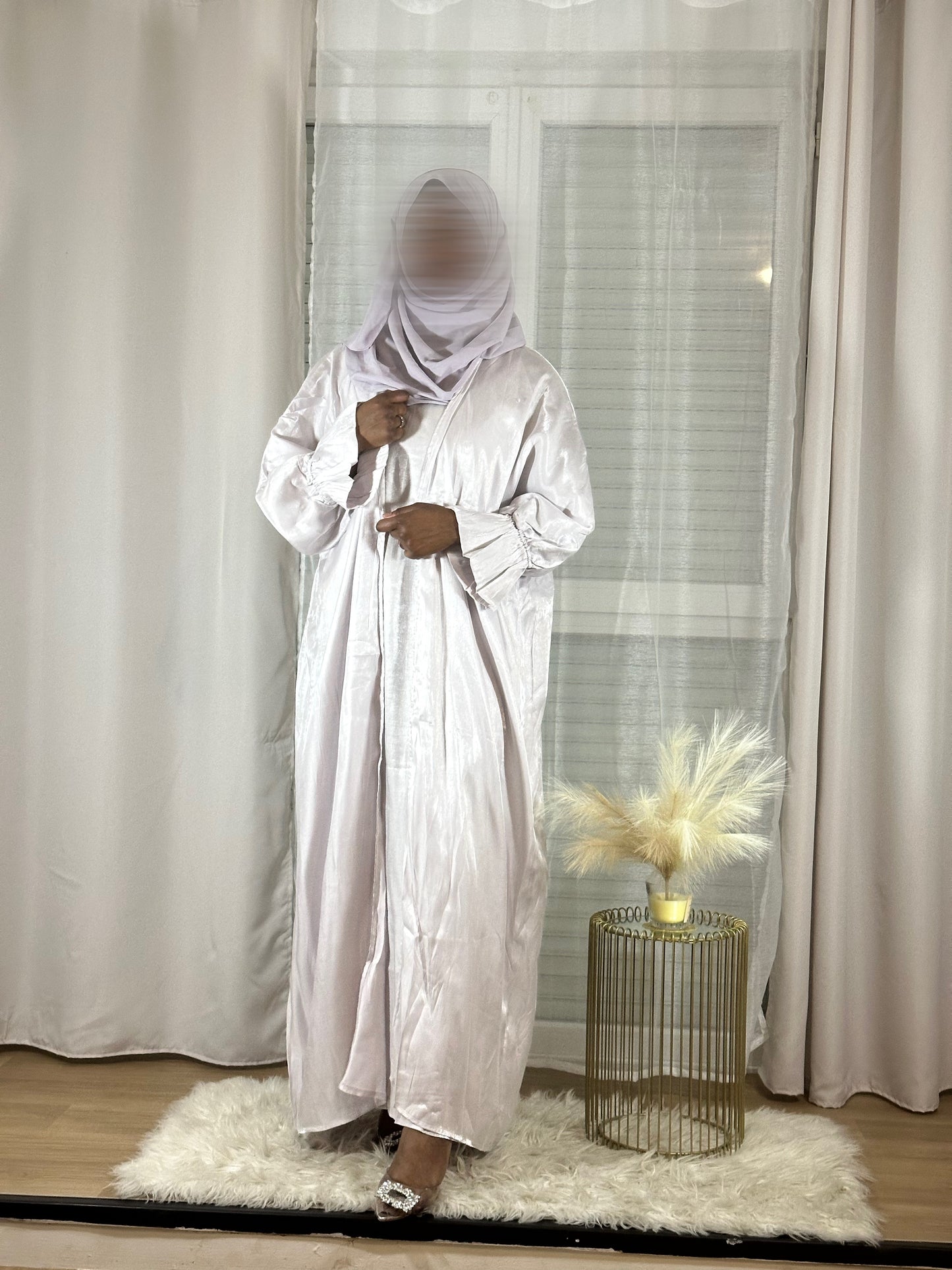 Ensemble kimono abaya satin gris Hadidjah