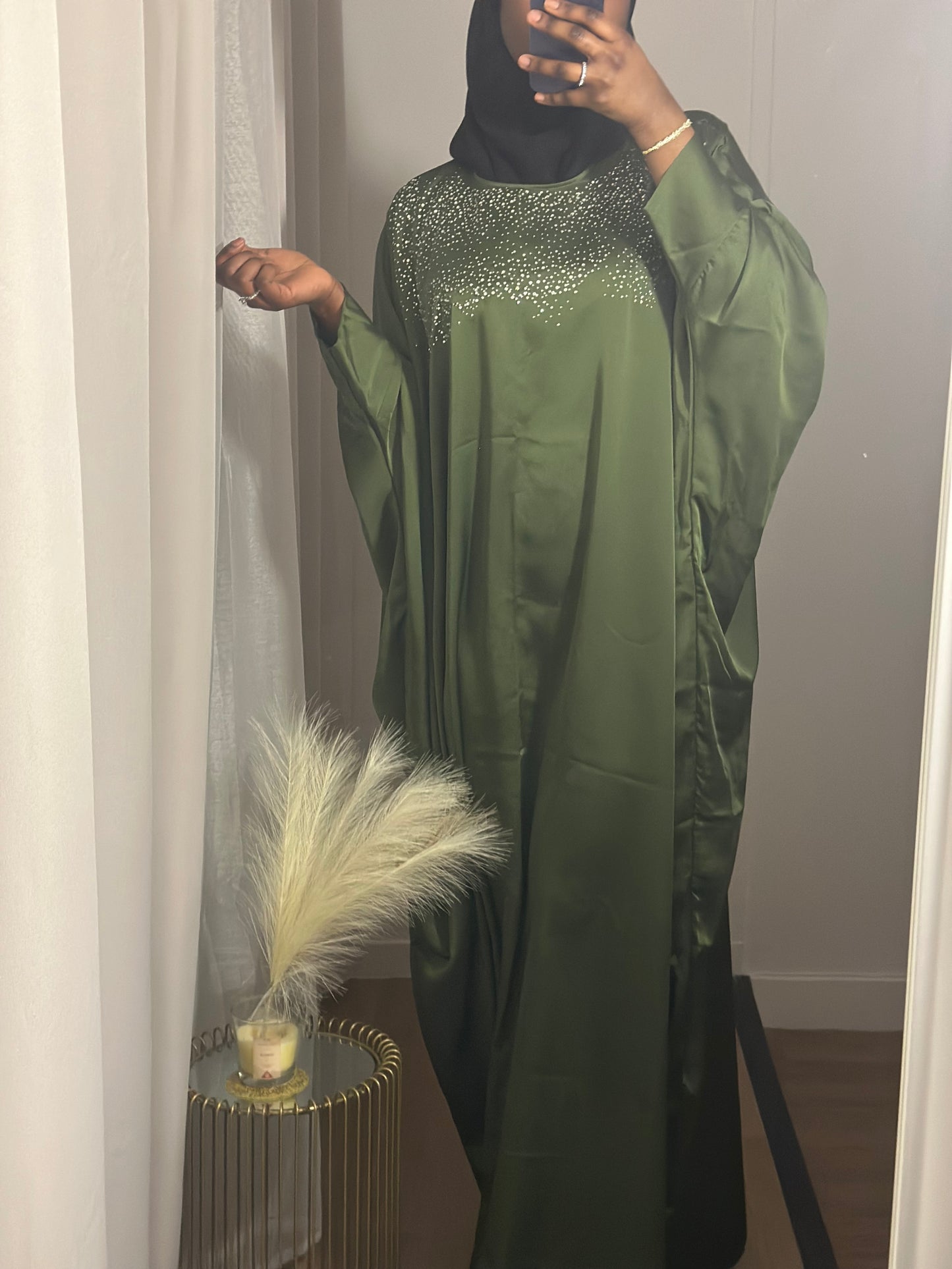 Abaya Luxe TALL Perles kaki – Collection Ramadan & Aïd
