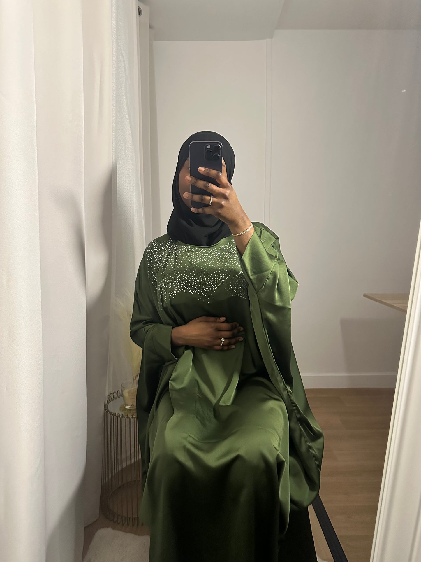 Abaya Luxe TALL Perles turquoise – Collection Ramadan & Aïd