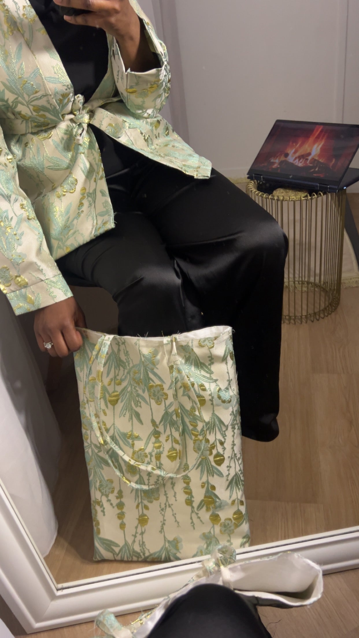 Tote Bag Brocart Artisanal vert menthe — Pièce Capsule · Al Moon Paris