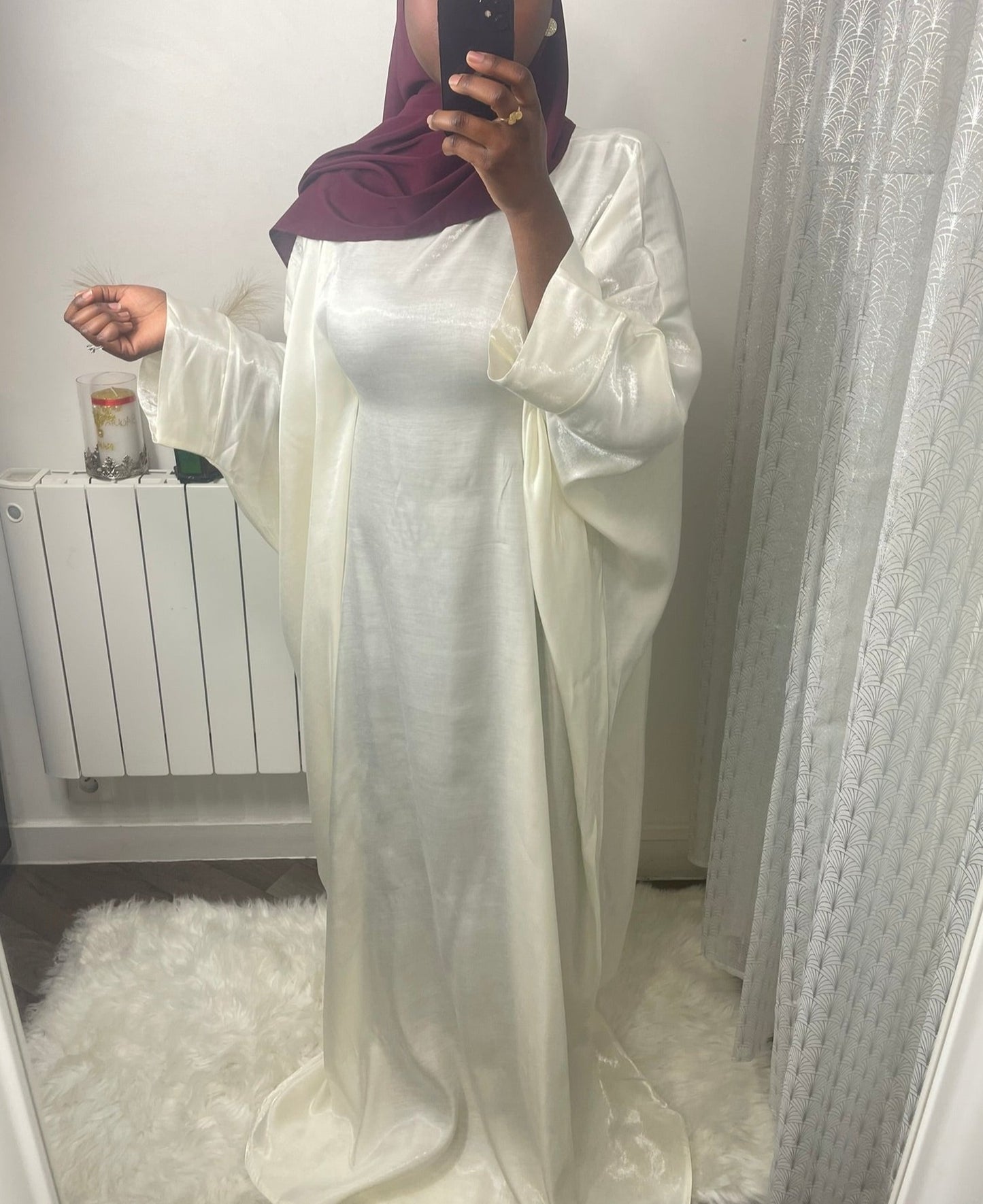 abaya satin irisé blanc cassé