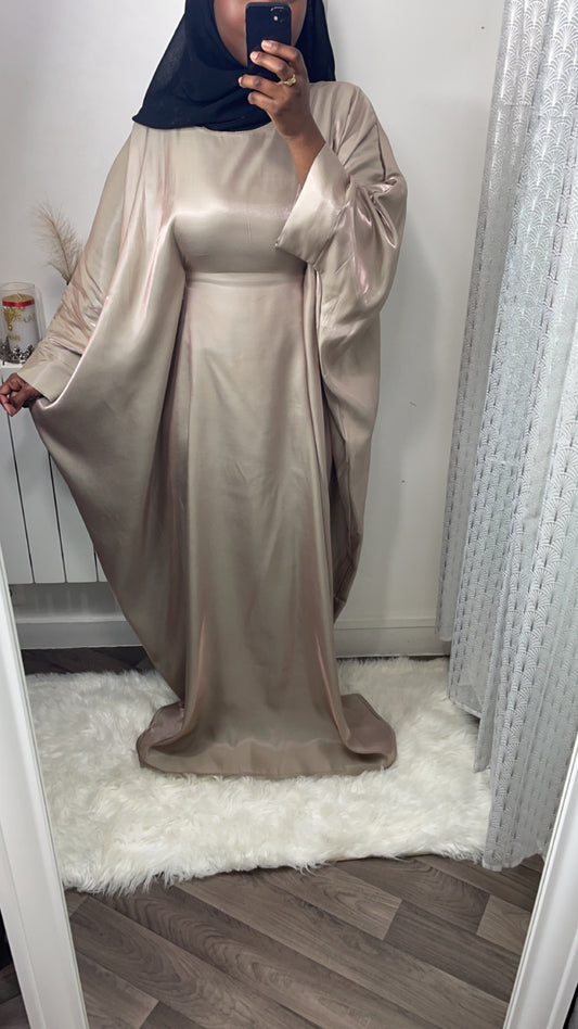 abaya satin taupe irisée 