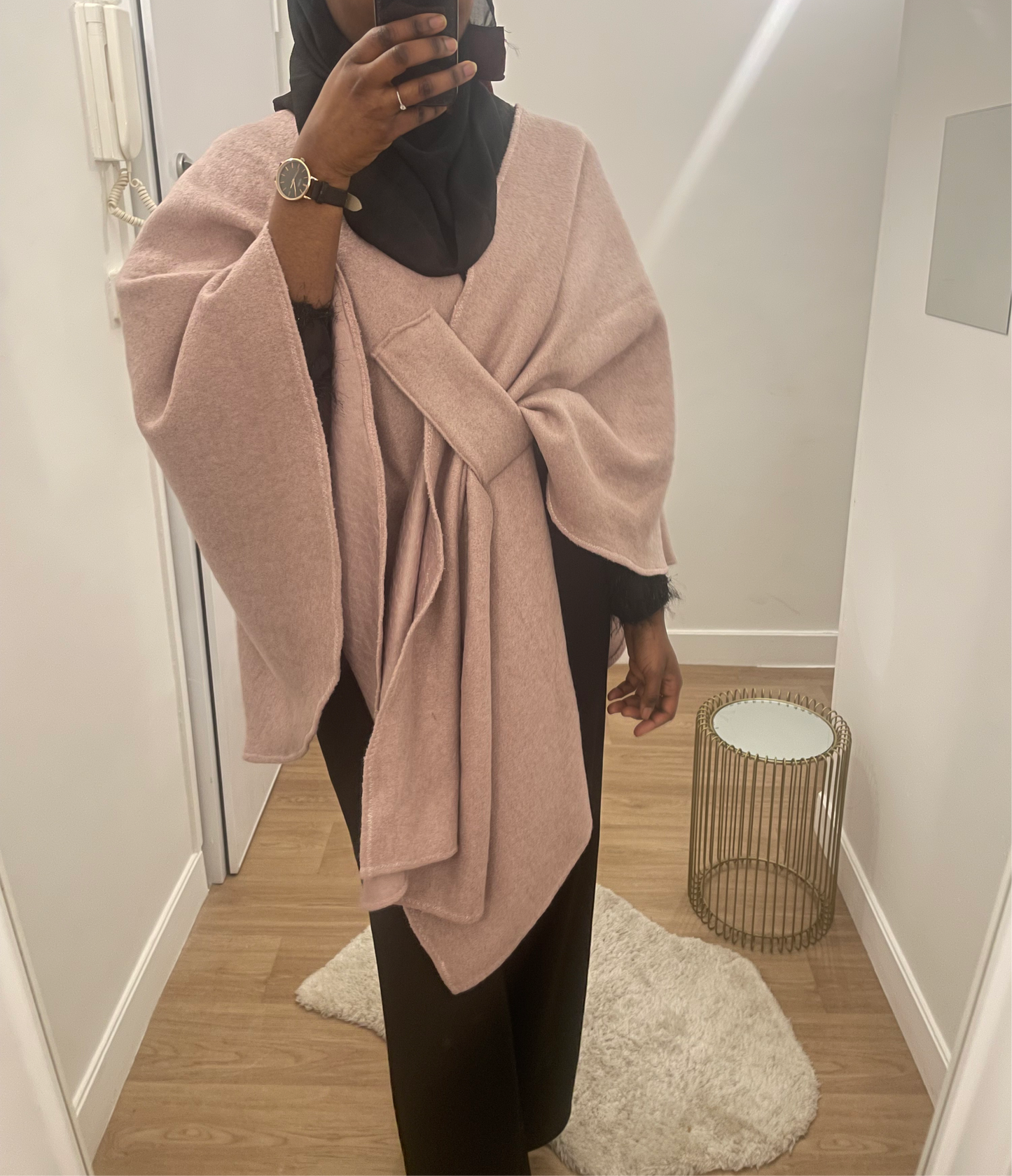 Cape en Laine Mélangée avec Attache rosé - Taille Unique Ajustable - Al Moon Paris