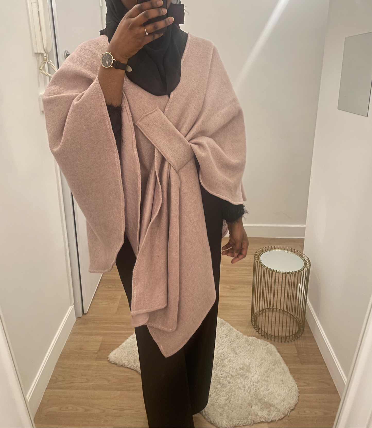 Cape en Laine Mélangée avec Attache rosé - Taille Unique Ajustable - Al Moon Paris