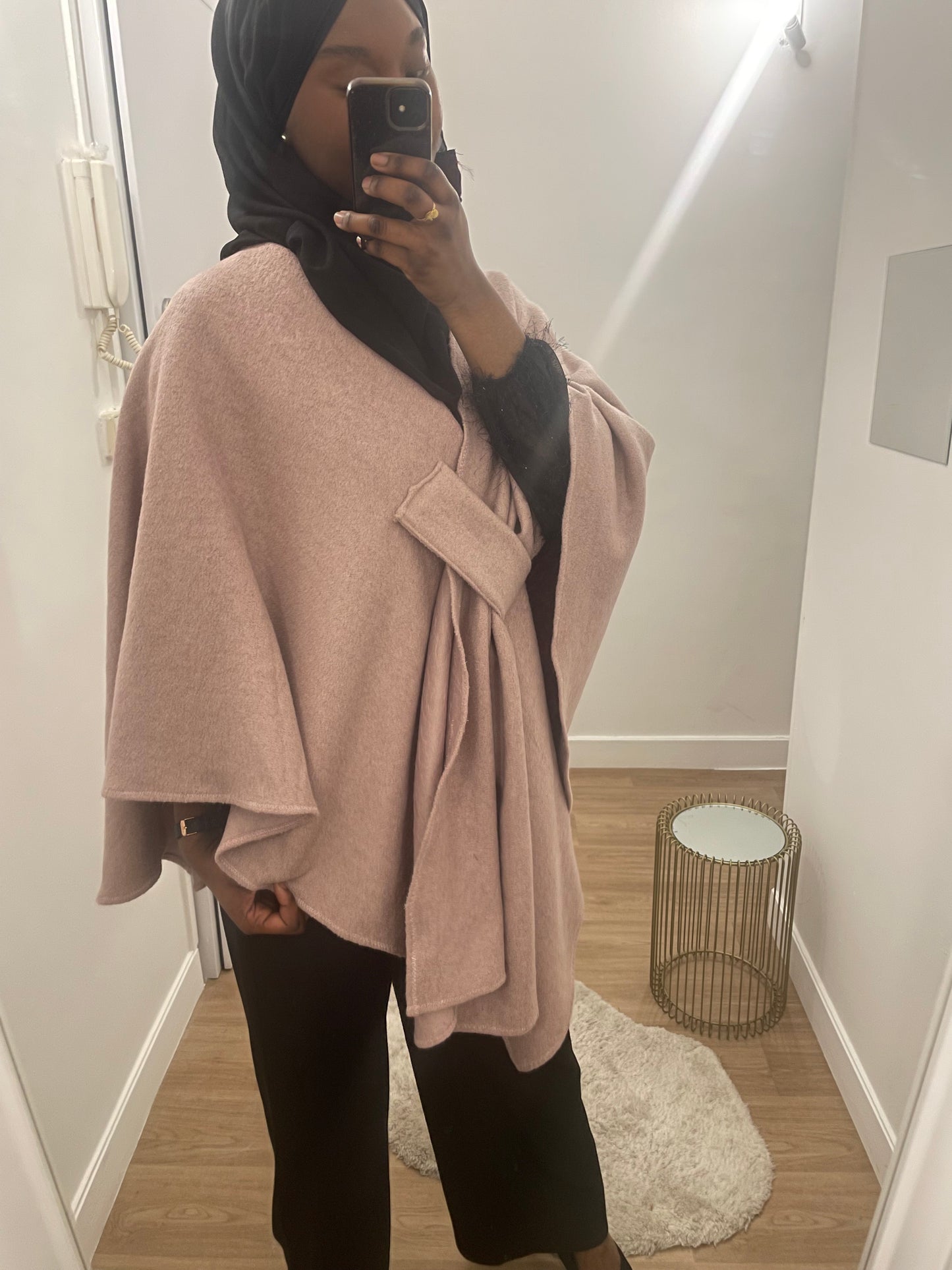 Cape en Laine Mélangée avec Attache rosé - Taille Unique Ajustable - Al Moon Paris