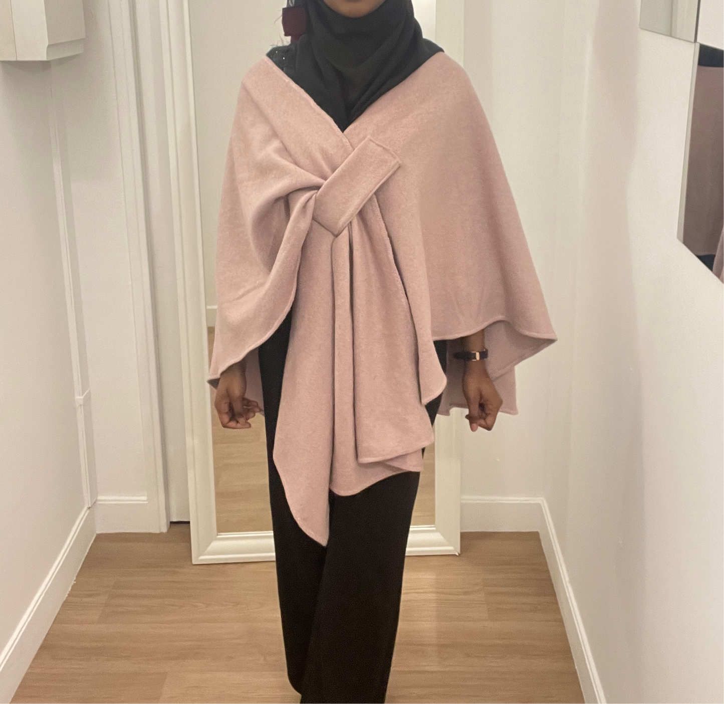 Cape en Laine Mélangée avec Attache rosé - Taille Unique Ajustable - Al Moon Paris