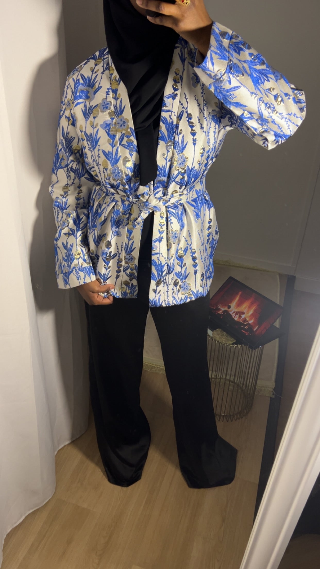 kimono brocart bleu court