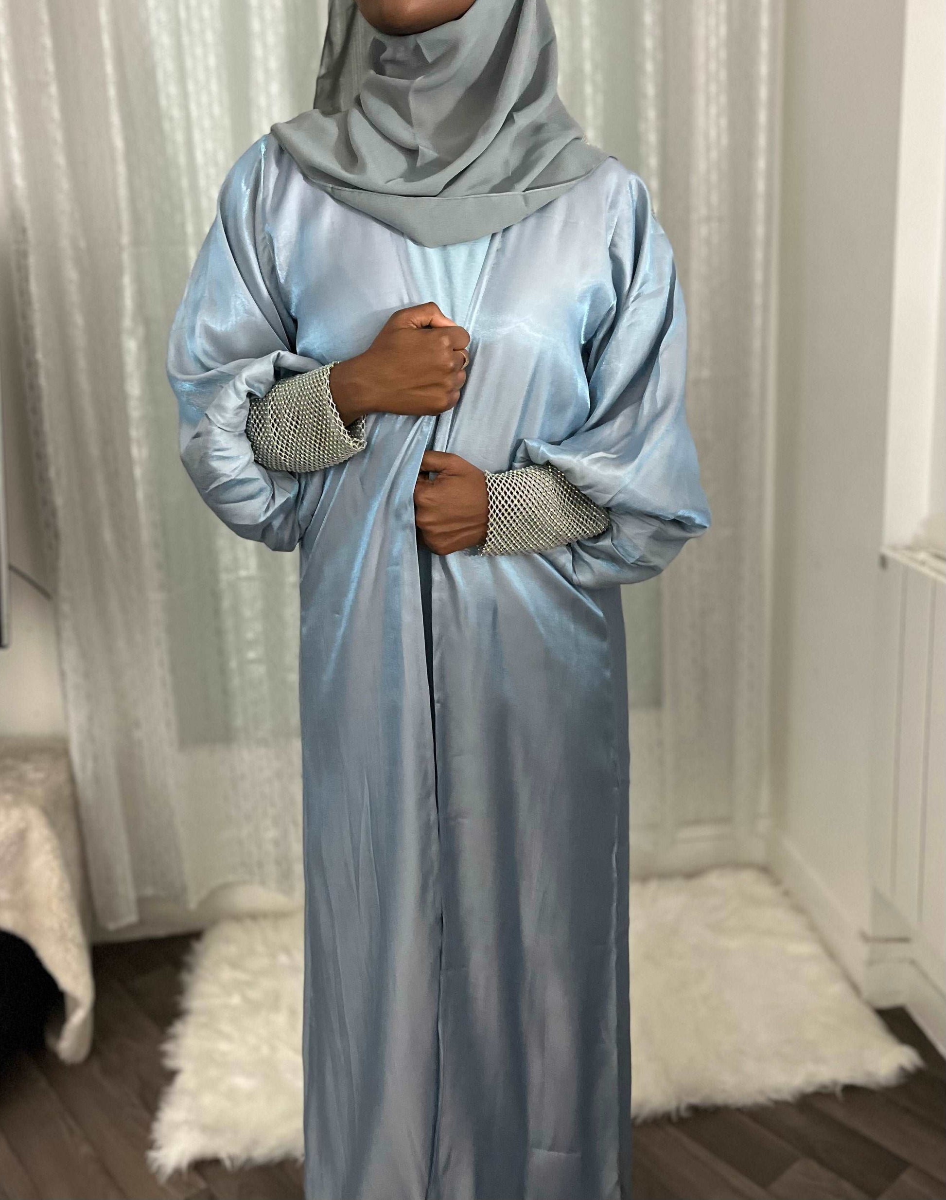 Abaya dubaï bleu gris Ruqayyah - almoonparis