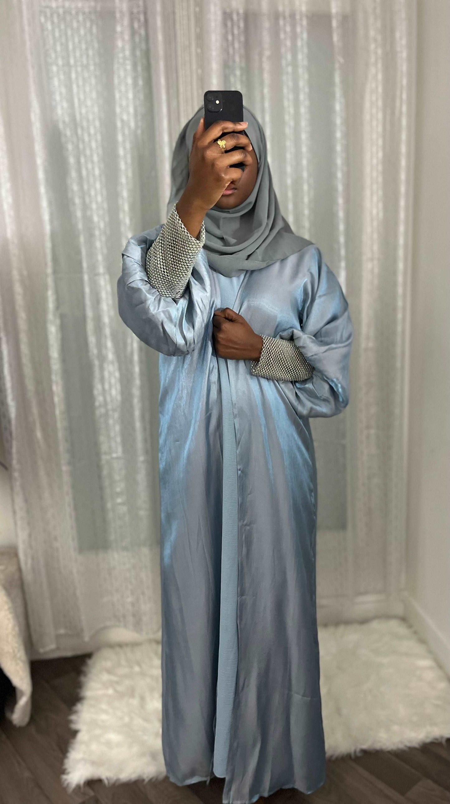 Abaya dubaï bleu gris Ruqayyah - almoonparis