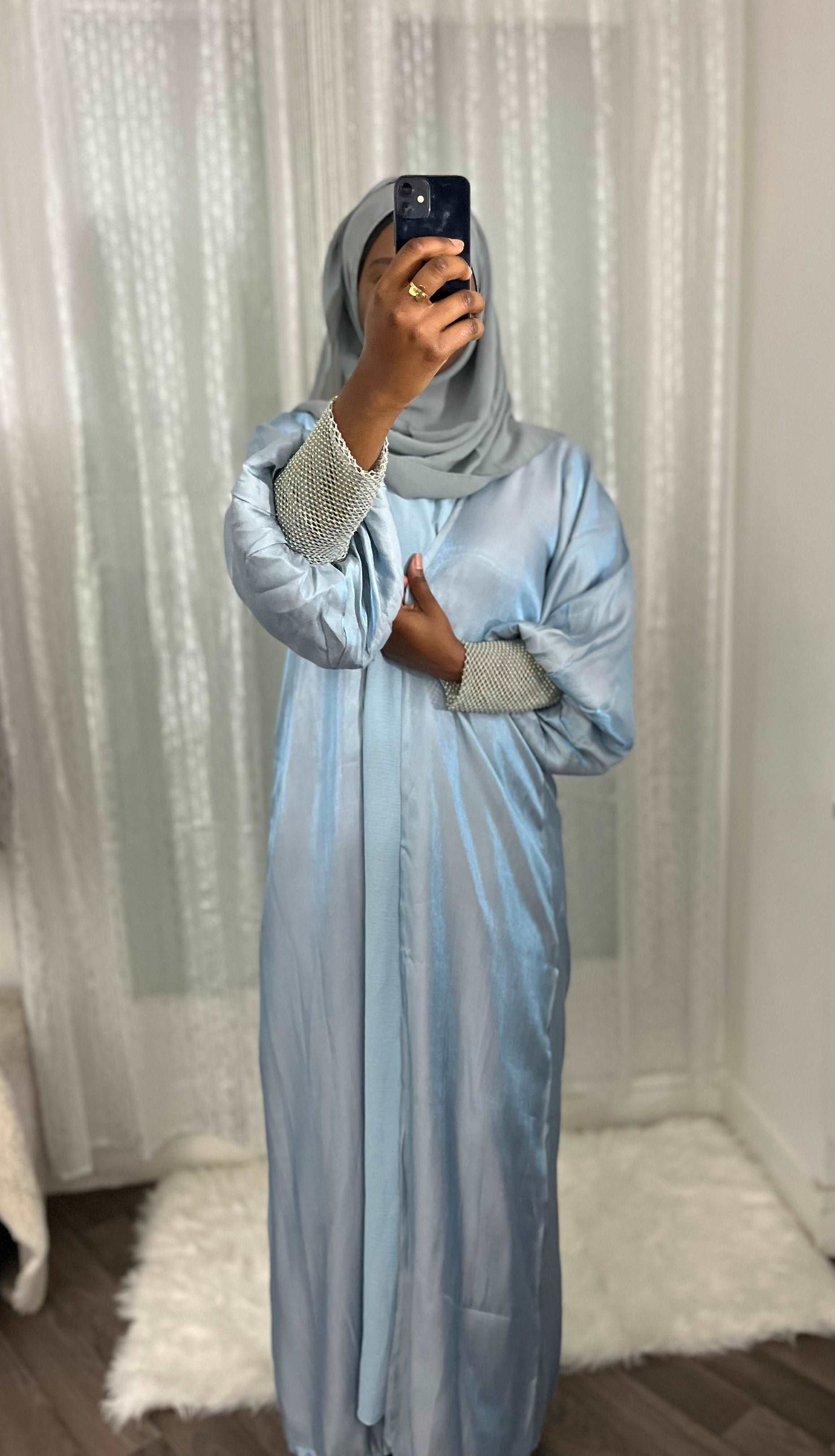 Abaya dubaï bleu gris Ruqayyah - almoonparis