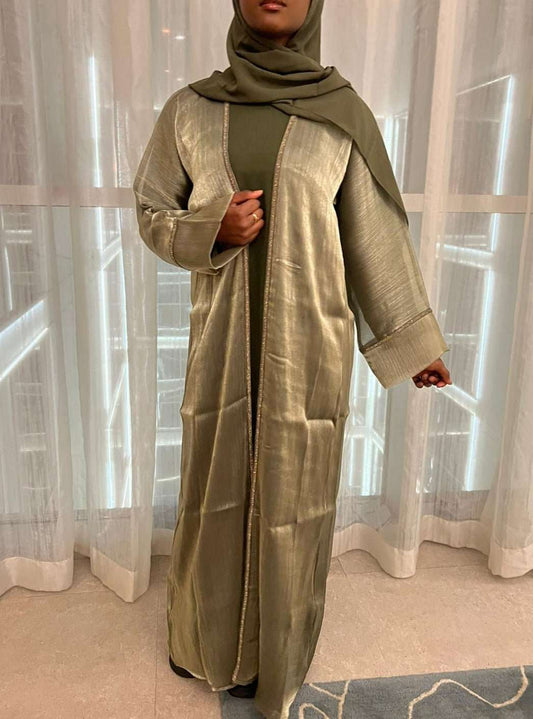 Abaya dubaï organza kaki Rayhane - almoonparis