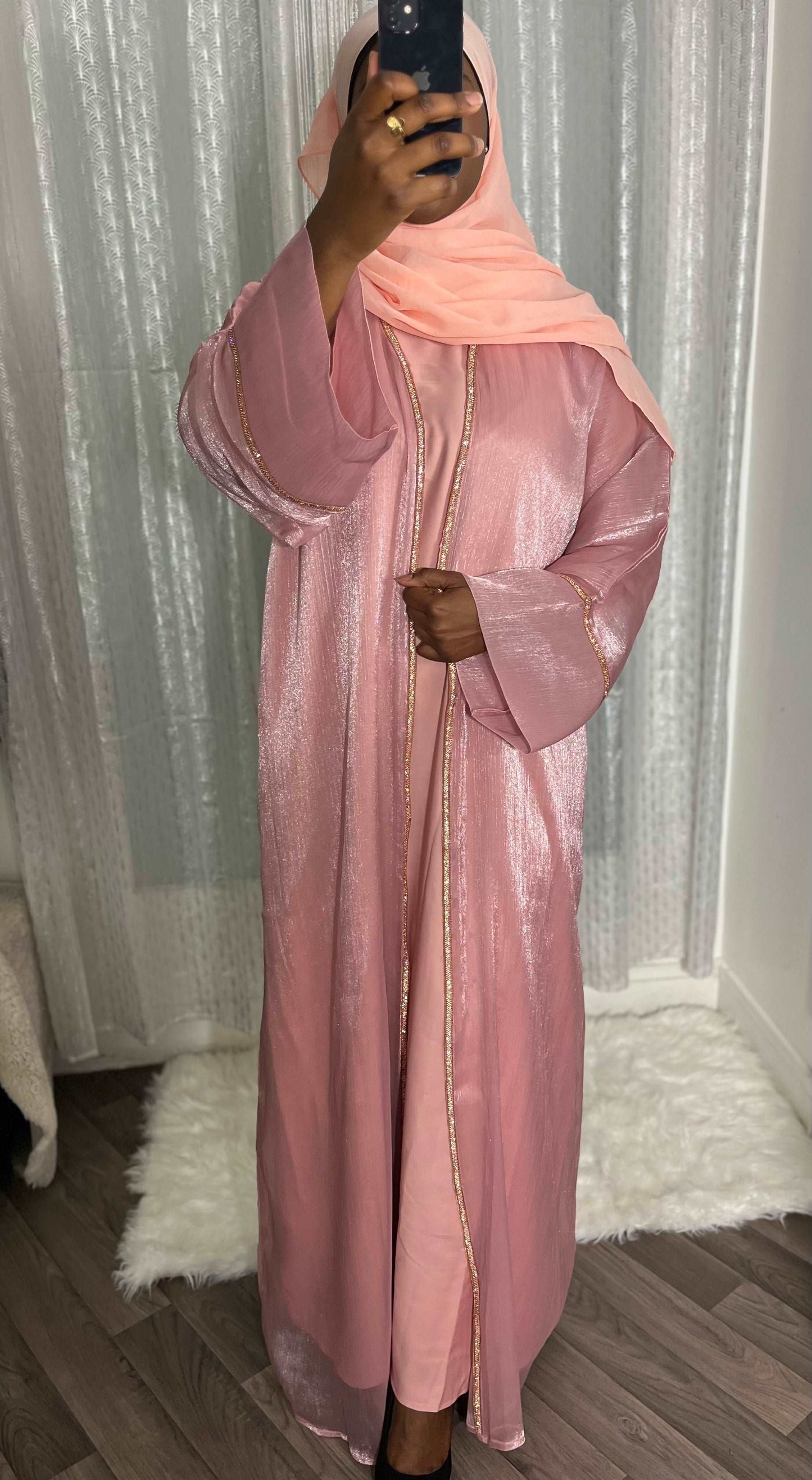 Abaya dubaï organza rose clair Jazmeen - almoonparis