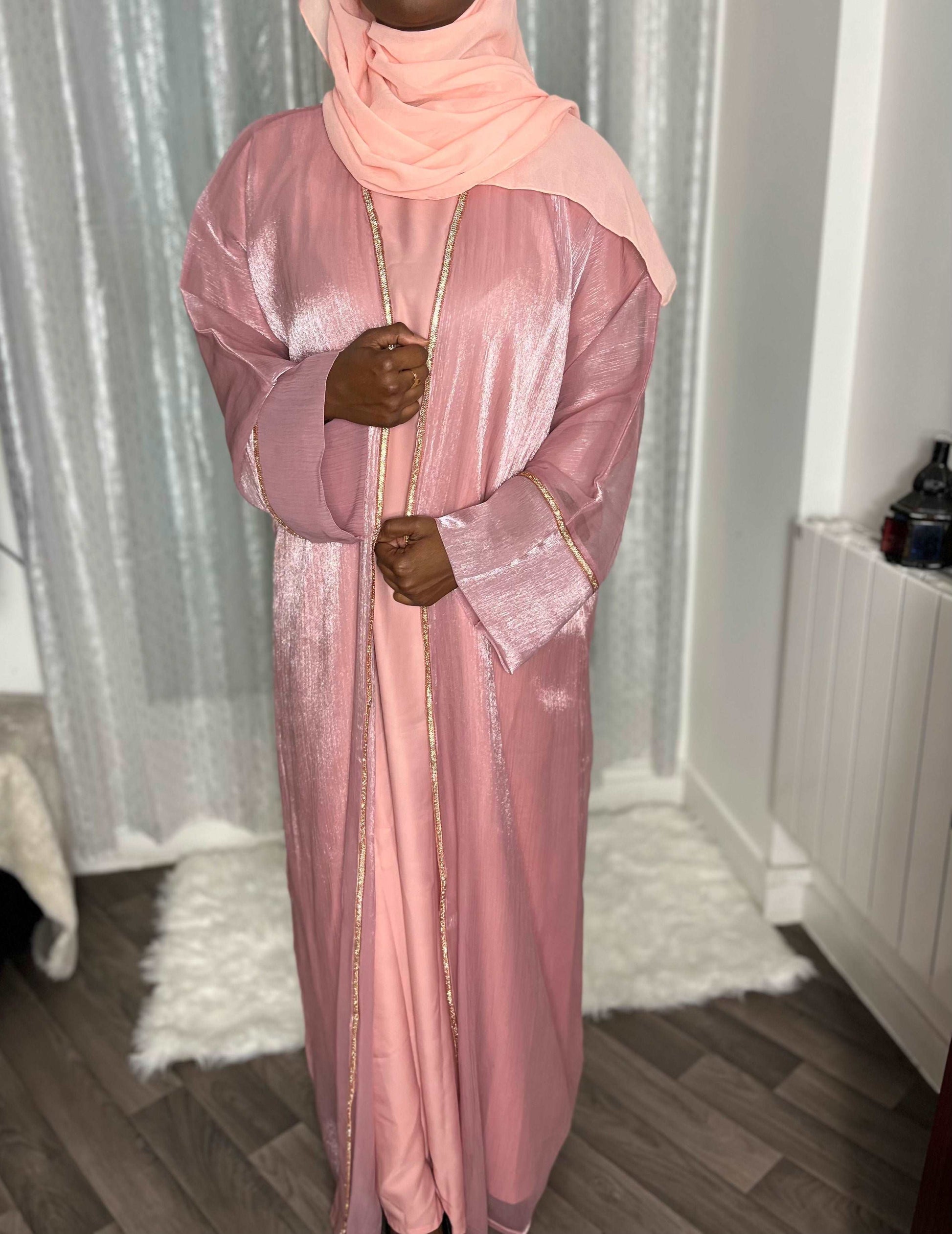 Abaya dubaï organza rose clair Jazmeen - almoonparis