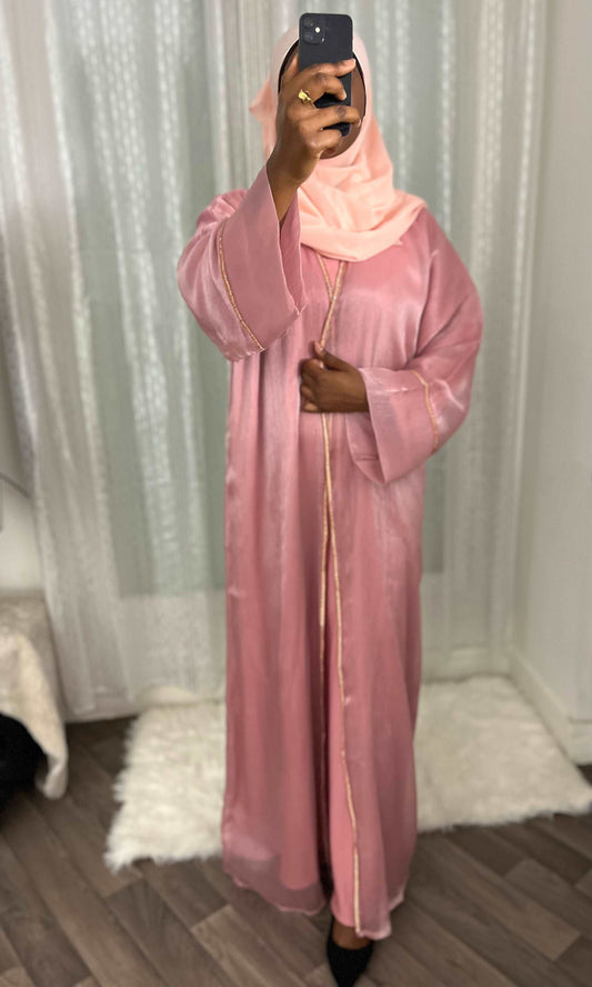 Abaya dubaï organza rose foncé Jazmeen - almoonparis