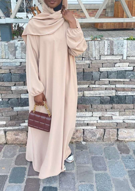 Abaya hijab intégré beige - almoonparis