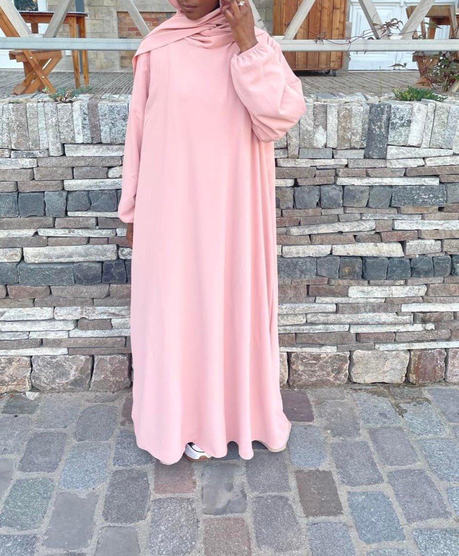 Abaya hijab intégré beige - almoonparis