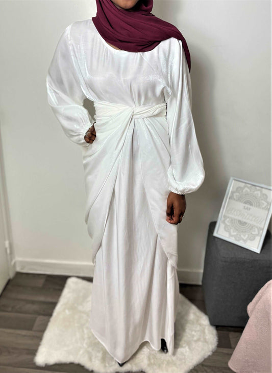 Abaya satin 2 pièces blanc - almoonparis