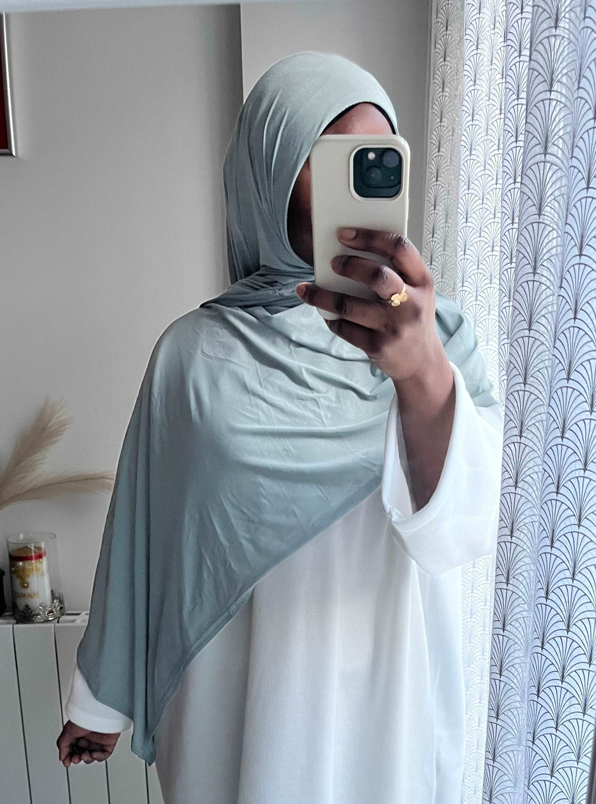 Hijab jersey premium gris bleu - almoonparis