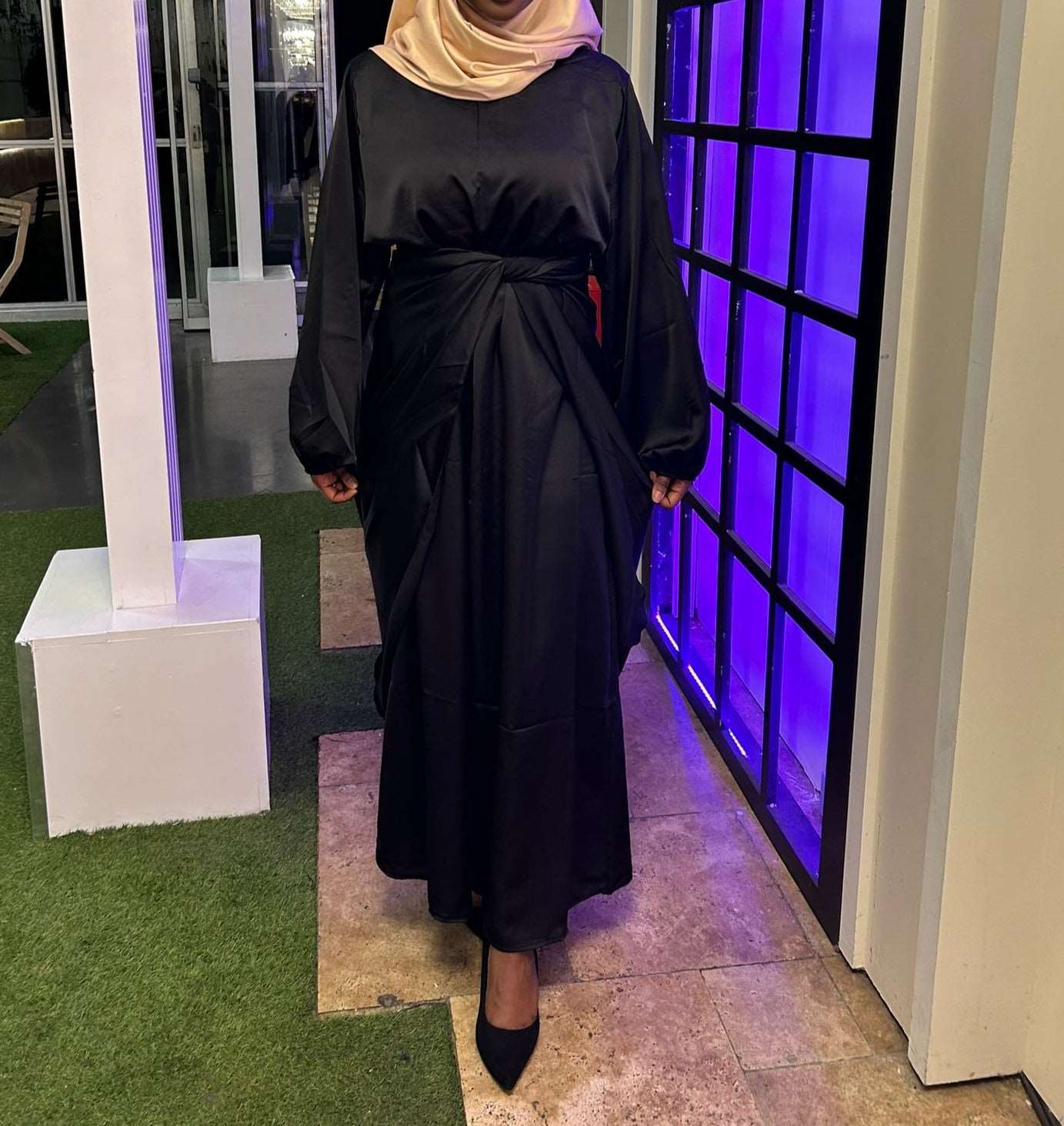 abaya satin 2 pièces noir