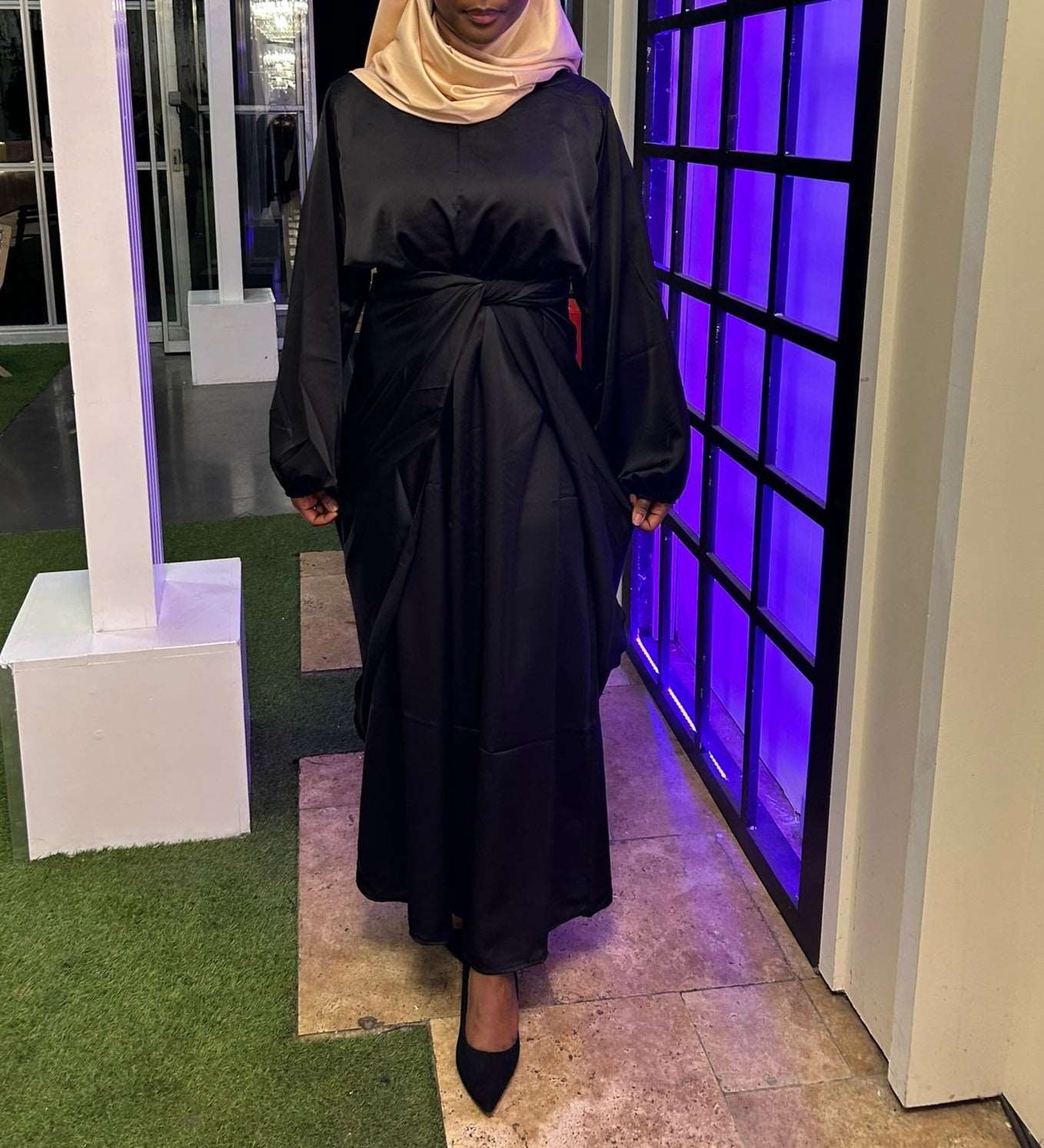 Abaya satiné 2 pièces doré