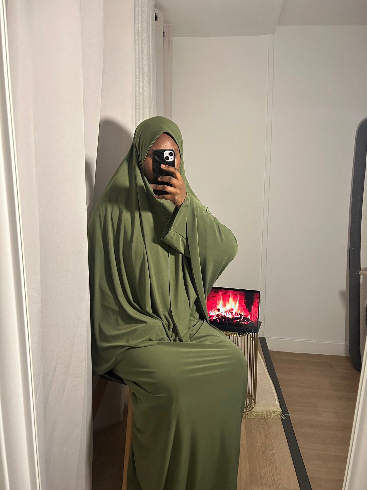 Ensemble de Prière 2 Pièces — Khimar & Abaya Jersey kaki · Al Moon Paris
