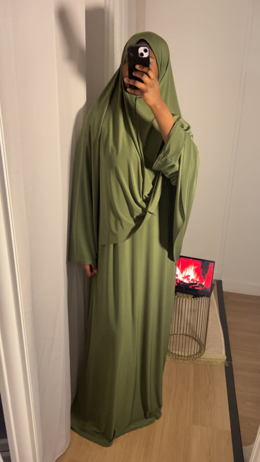 Ensemble de Prière 2 Pièces — Khimar & Abaya Jersey kaki · Al Moon Paris