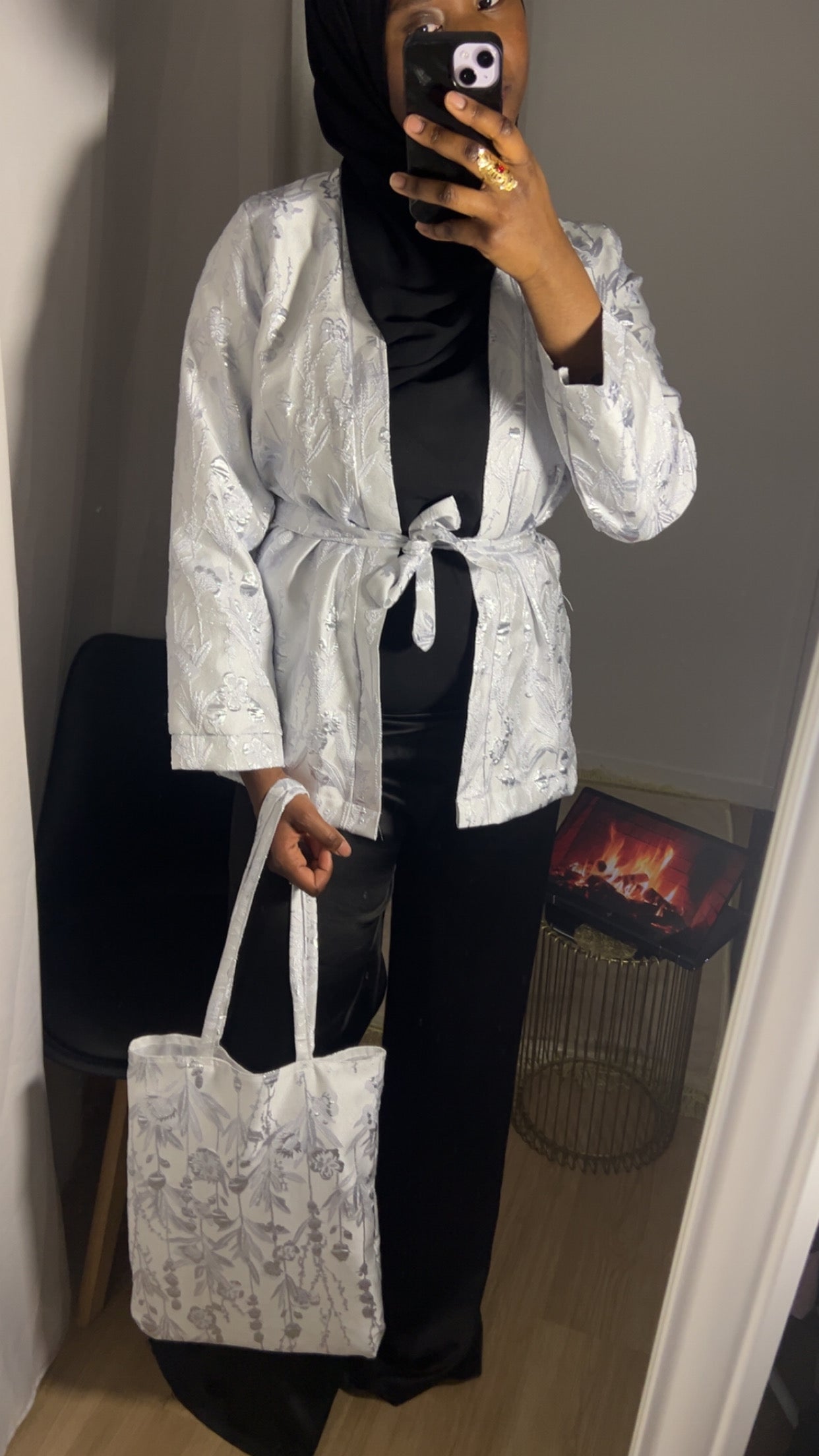 Kimono Brocart court blanc - Pièce Unique Artisanale · Al Moon Paris