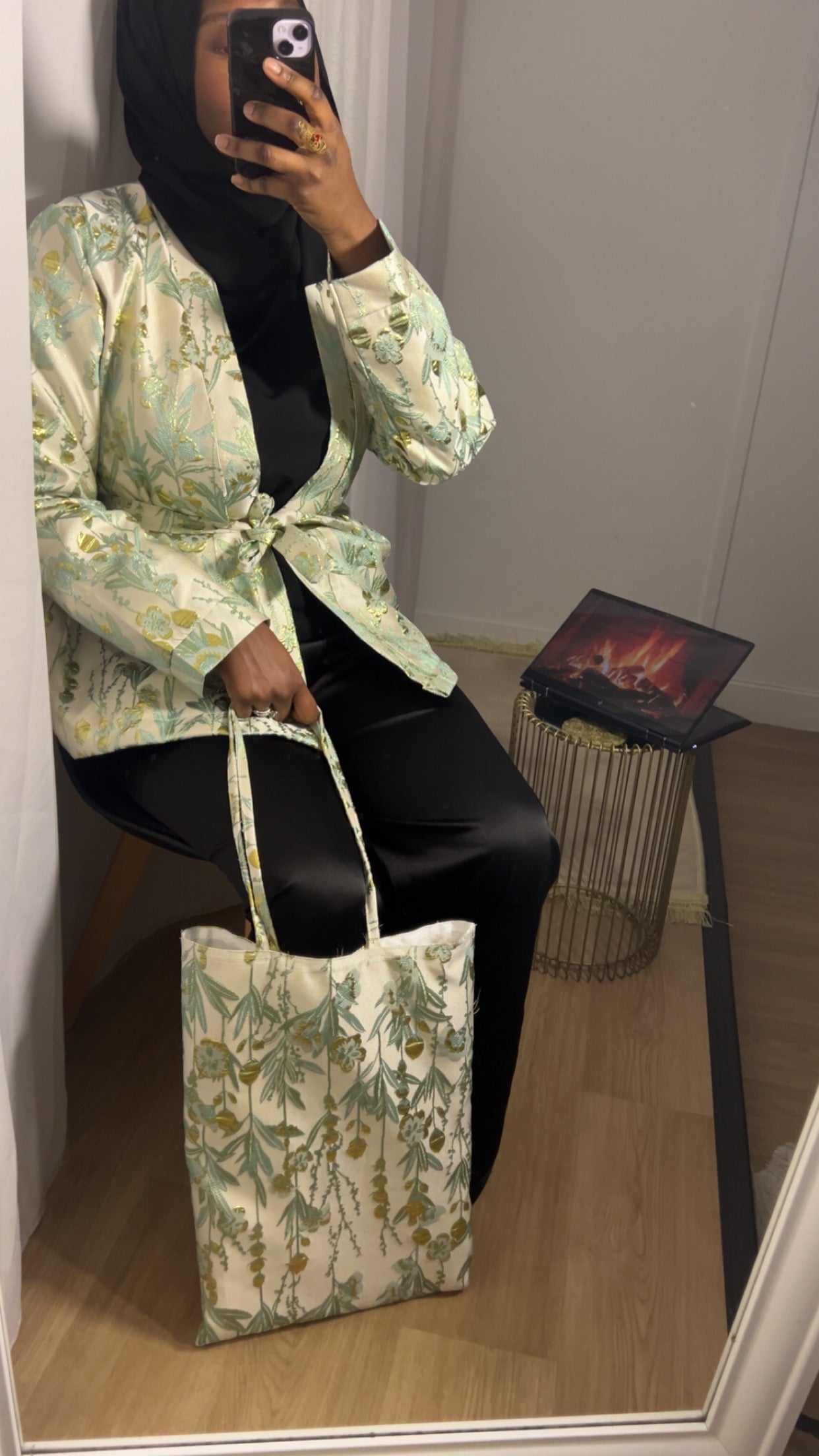 Tote Bag Brocart Artisanal vert menthe — Pièce Capsule · Al Moon Paris