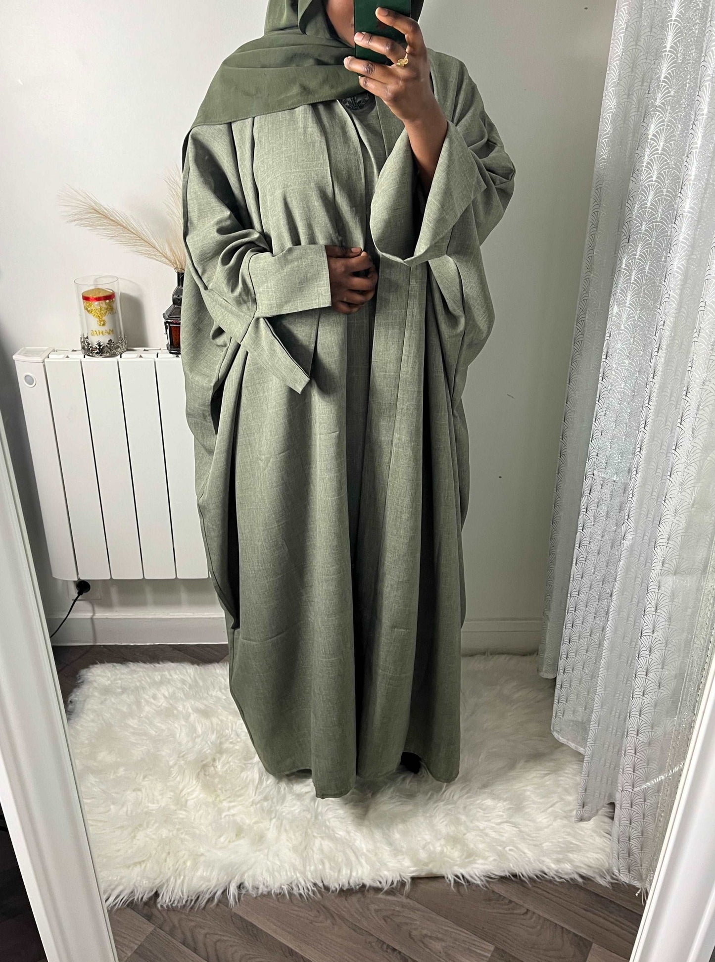 Ensemble Khaleeji Lin - Kimono et Abaya vert