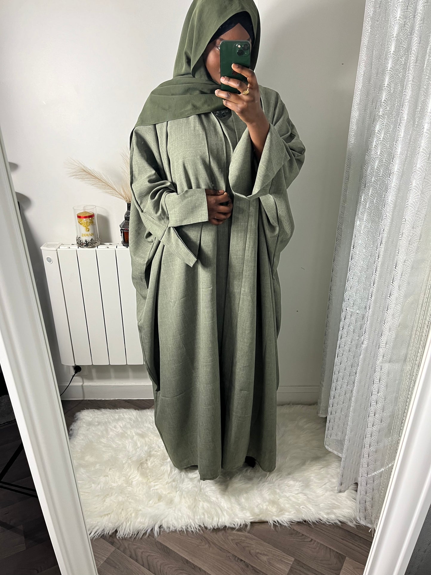 Ensemble Khaleeji effet Lin - Kimono et Abaya gris