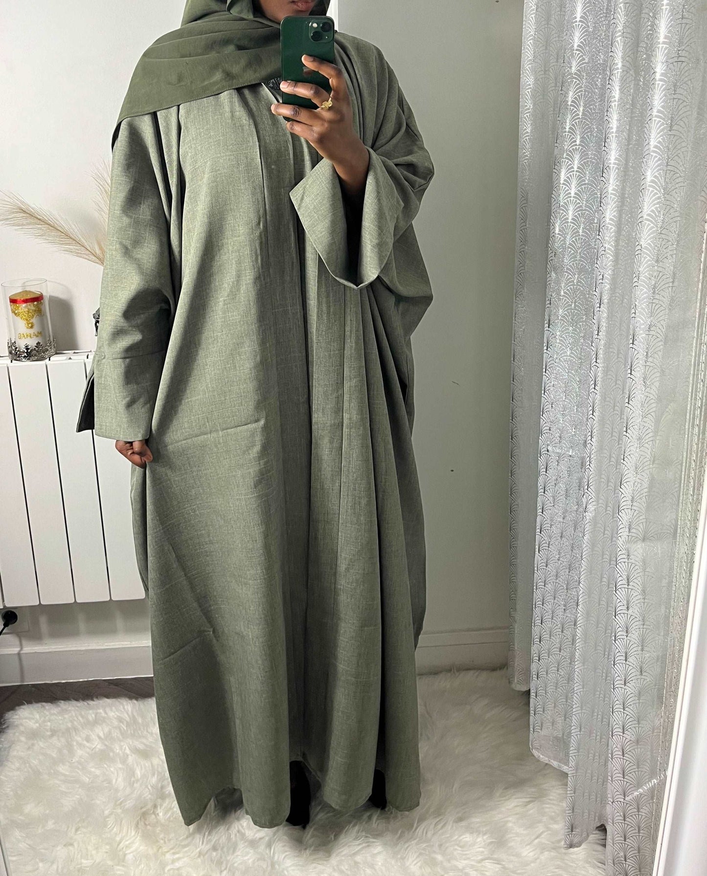 Ensemble Khaleeji Lin - Kimono et Abaya vert