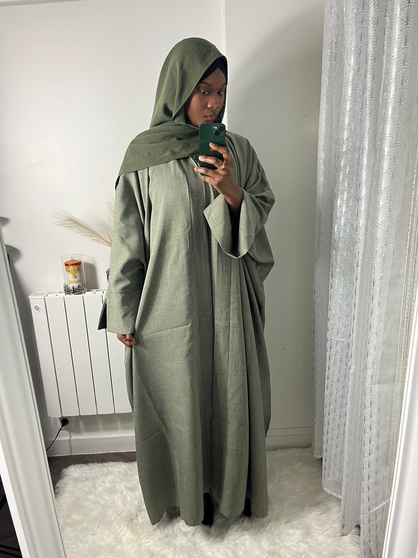 Ensemble Khaleeji effet Lin - Kimono et Abaya gris