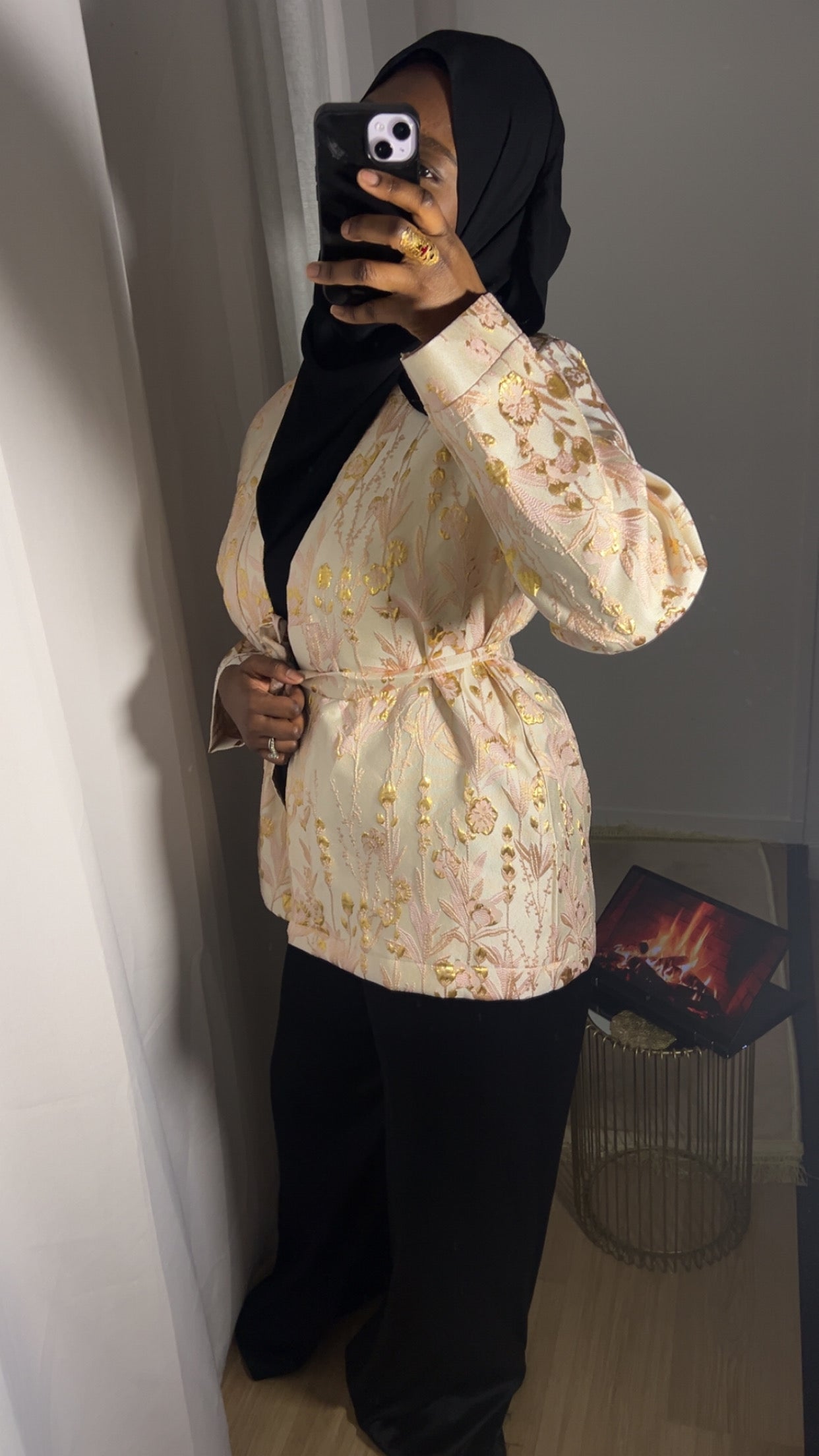 Kimono Brocart court rose poudré - Pièce Unique Artisanale · Al Moon Paris