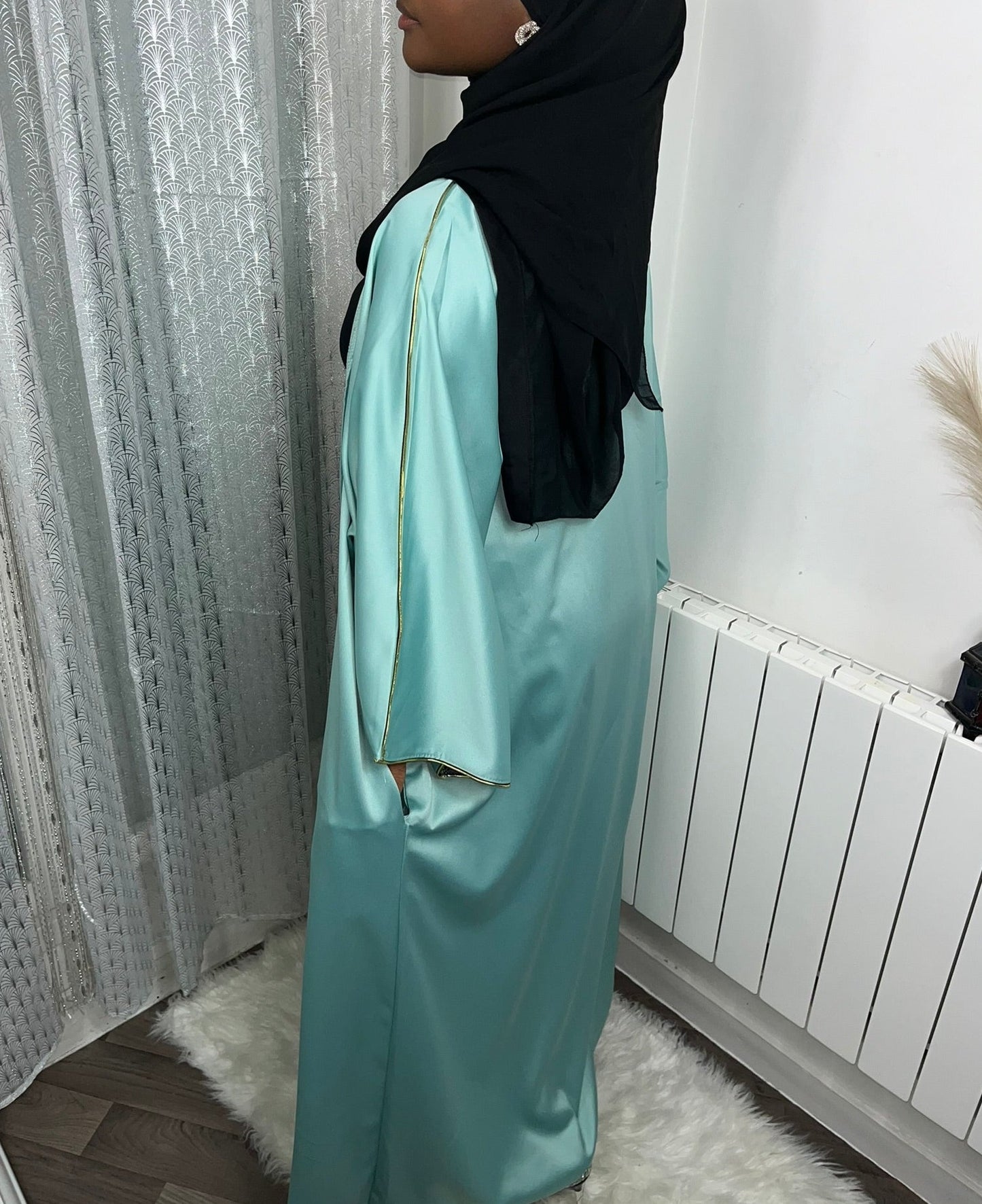 Kimono satin vert d'eau et doré