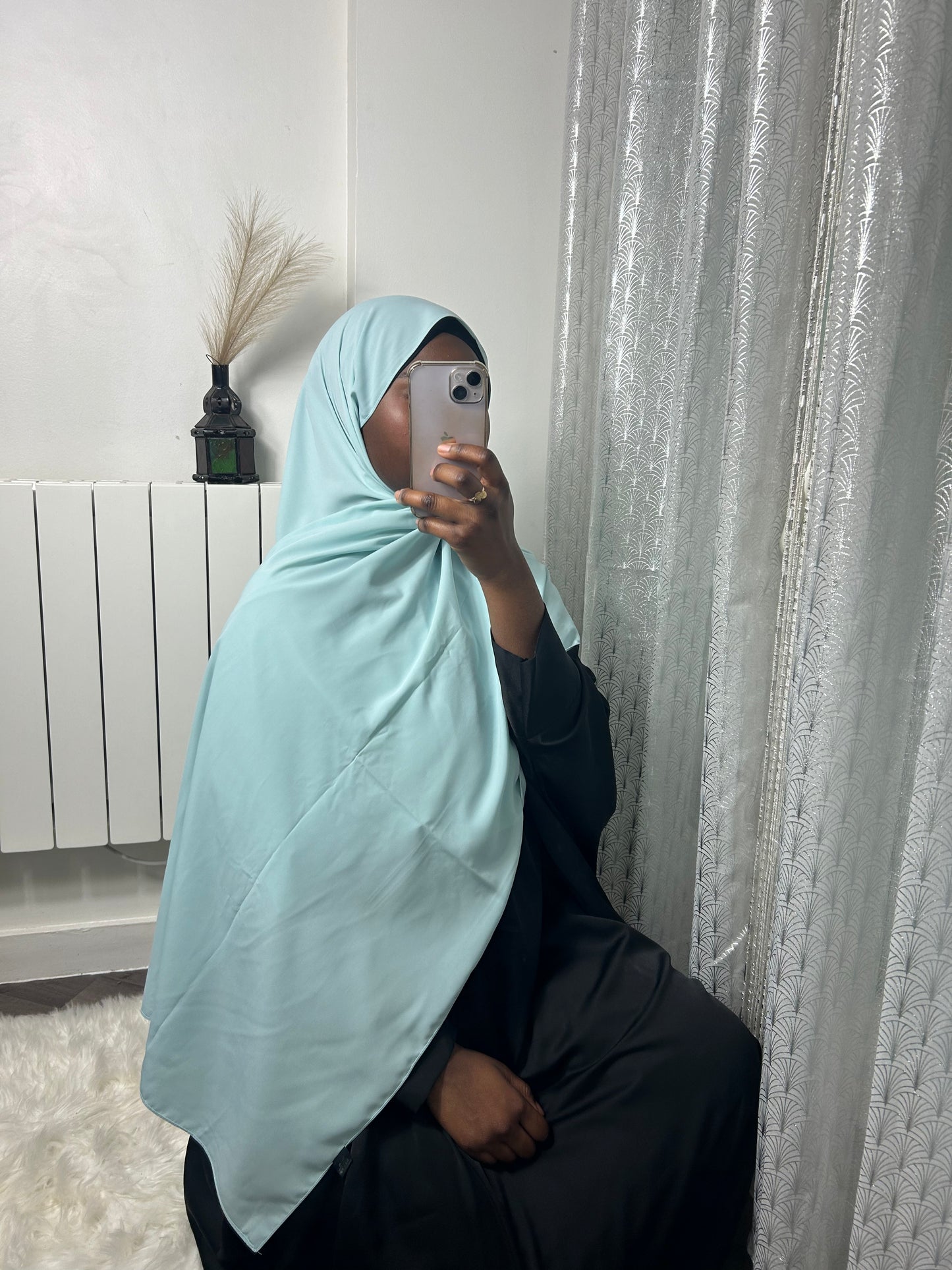 Hijab soie de médine bleu turquoise