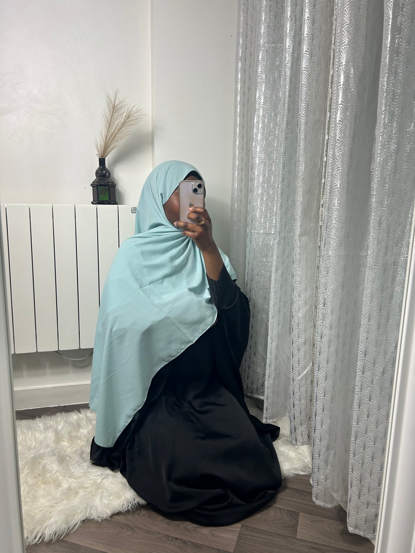 Hijab soie de médine bleu turquoise