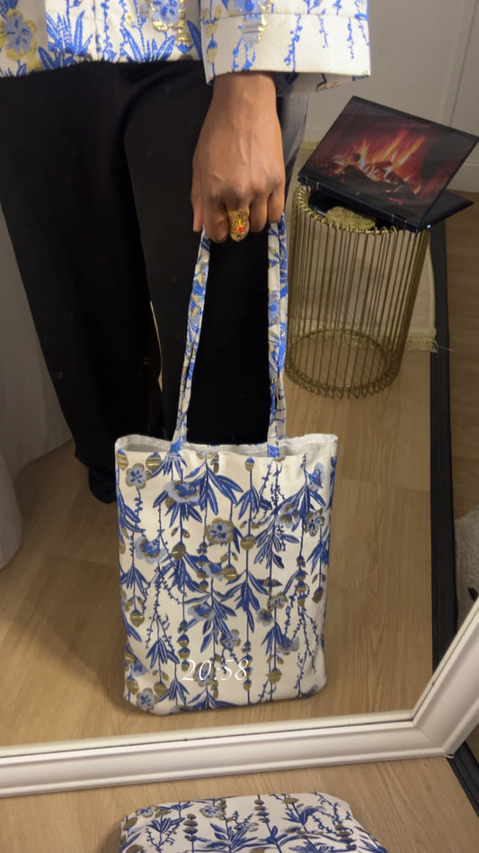 Tote Bag Brocart Artisanal bleu — Pièce Capsule · Al Moon Paris