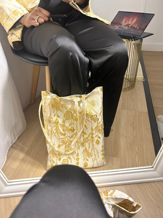 Tote Bag Brocart Artisanal doré — Pièce Capsule · Al Moon Paris