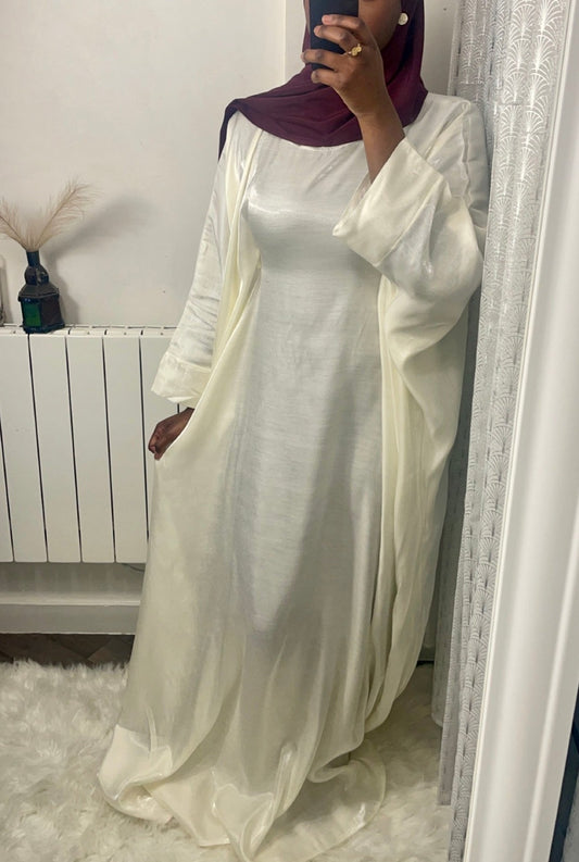 abaya satin beige irisée