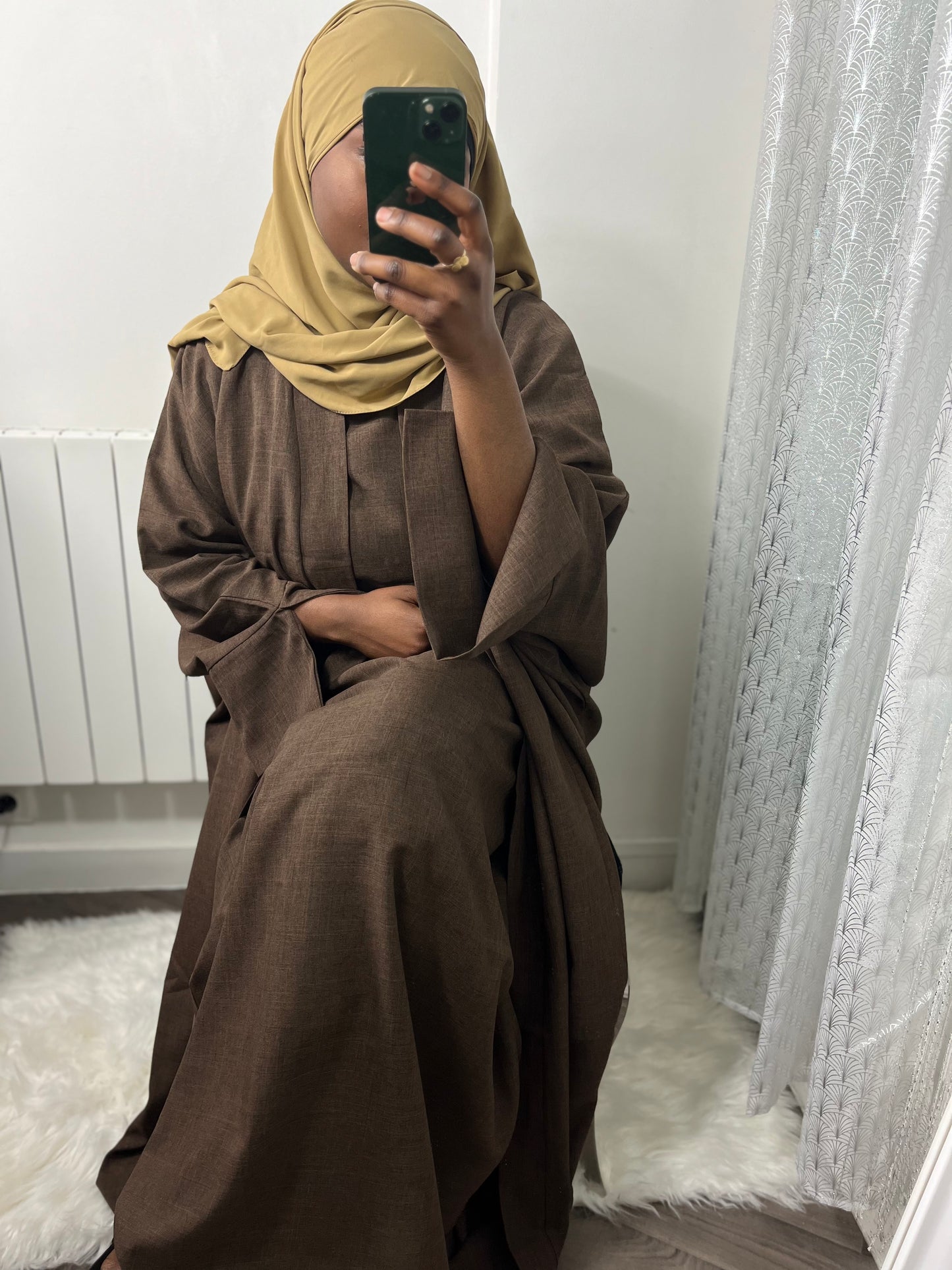 Ensemble Khaleeji effet Lin - Kimono et Abaya gris