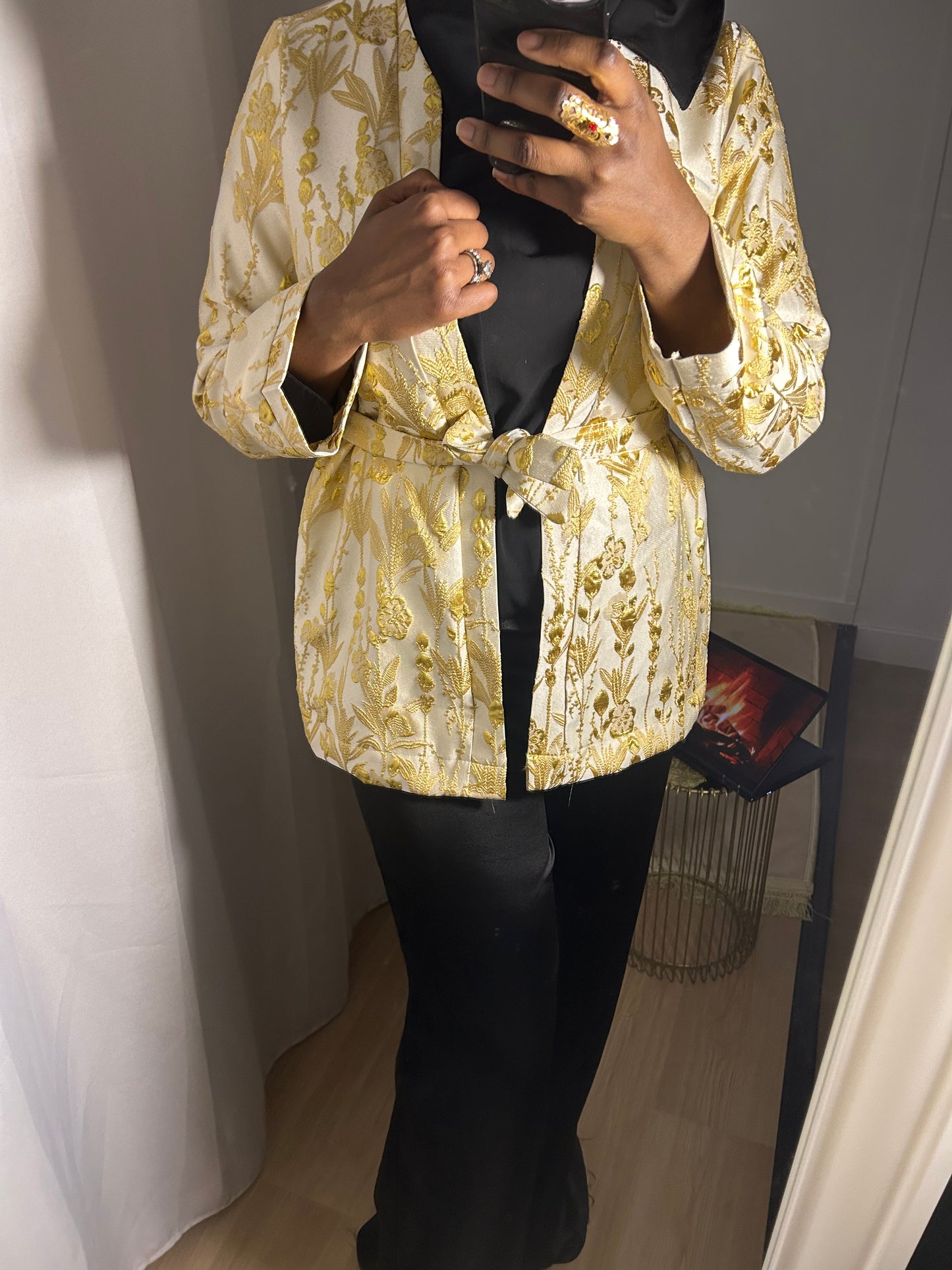 Kimono Brocart court doré - Pièce Unique Artisanale · Al Moon Paris