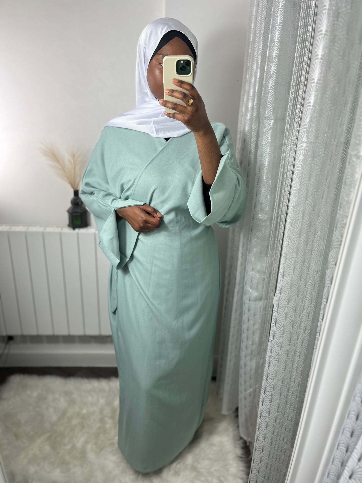 Robe portefeuille effet lin turquoise