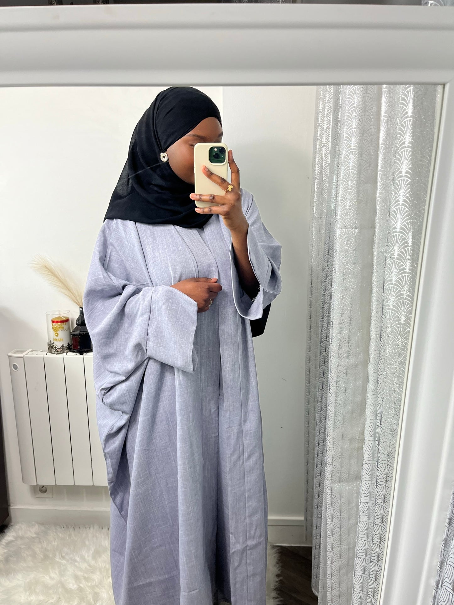 Ensemble Khaleeji effet Lin - Kimono et Abaya gris