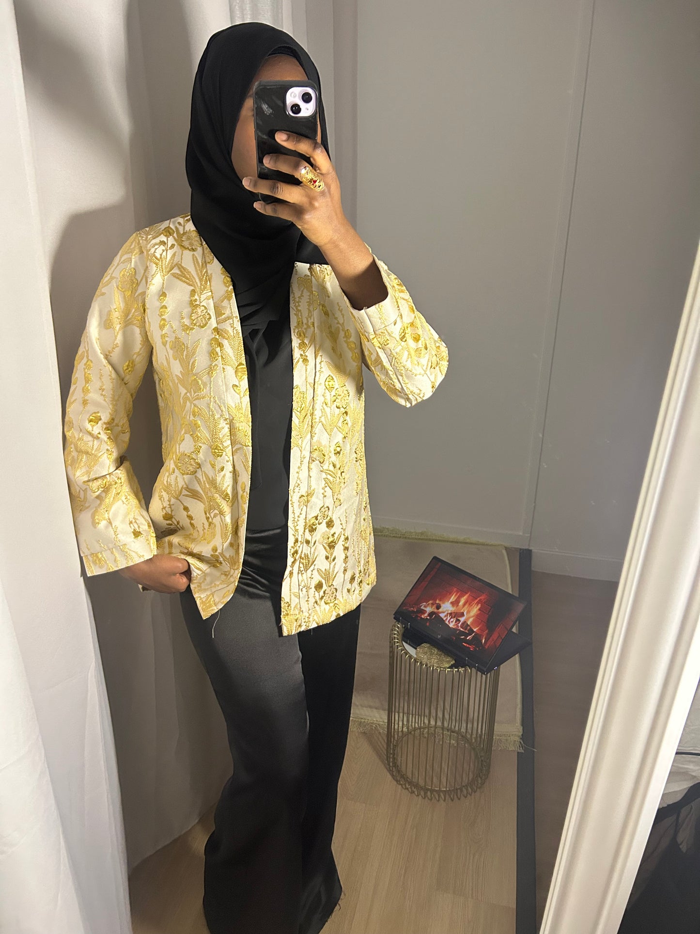 Kimono Brocart court doré - Pièce Unique Artisanale · Al Moon Paris