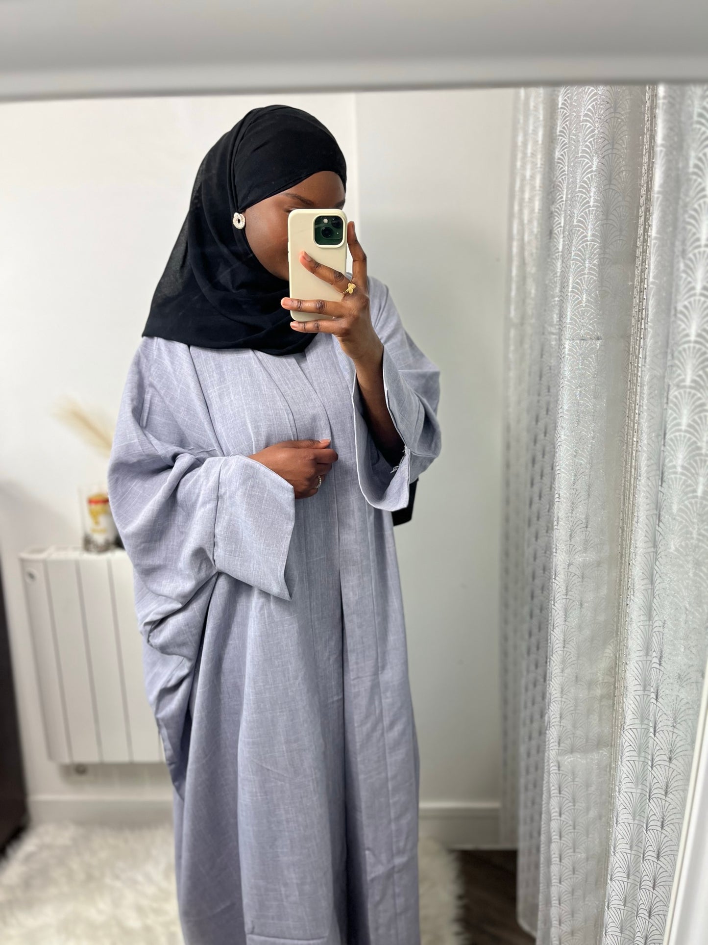 Ensemble Khaleeji effet Lin - Kimono et Abaya gris