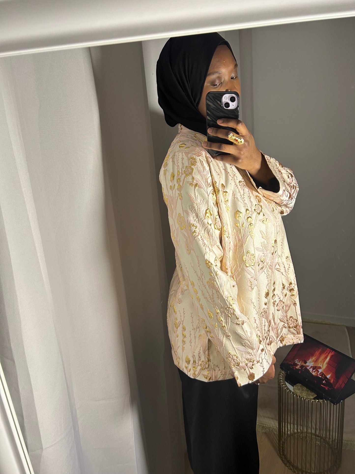 Kimono Brocart court rose poudré - Pièce Unique Artisanale · Al Moon Paris