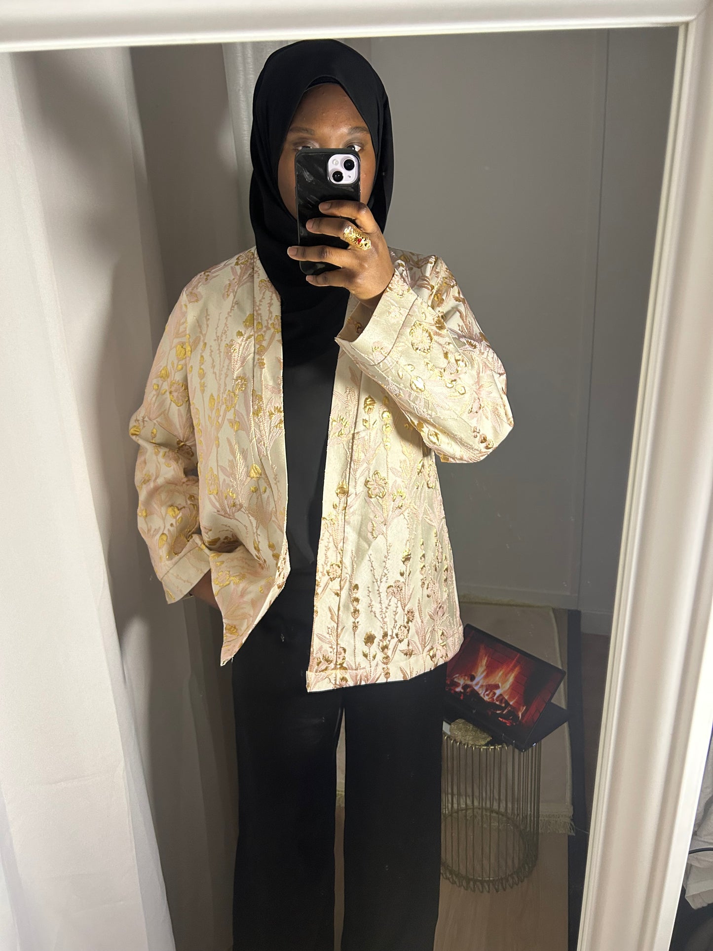 Kimono Brocart court rose poudré - Pièce Unique Artisanale · Al Moon Paris