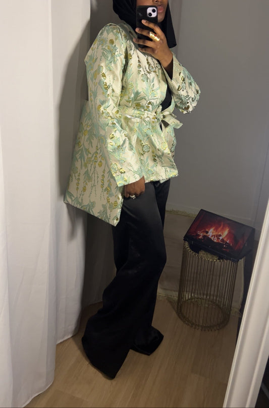 kimono court vert menthe en brocard