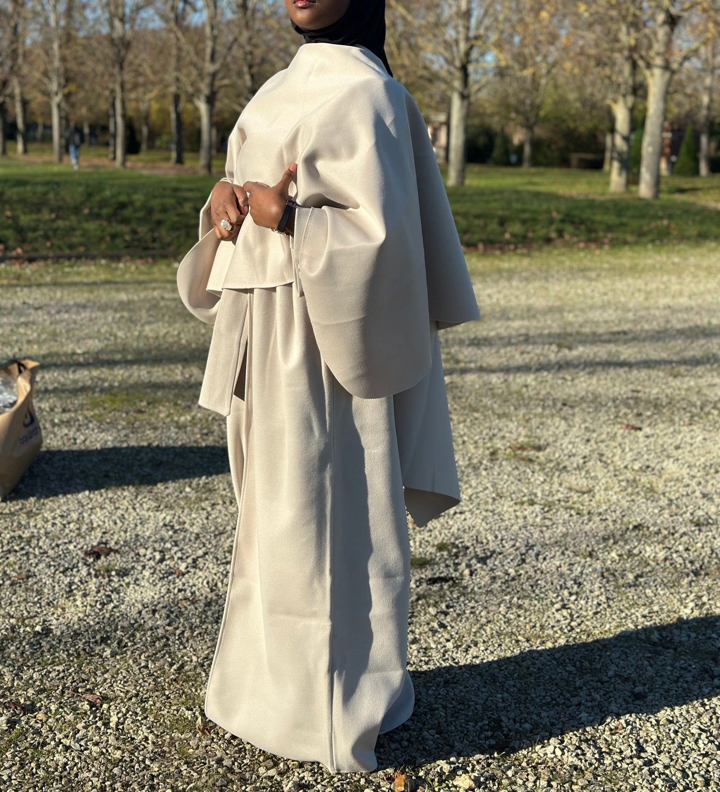 kimono manteau beige avec cape